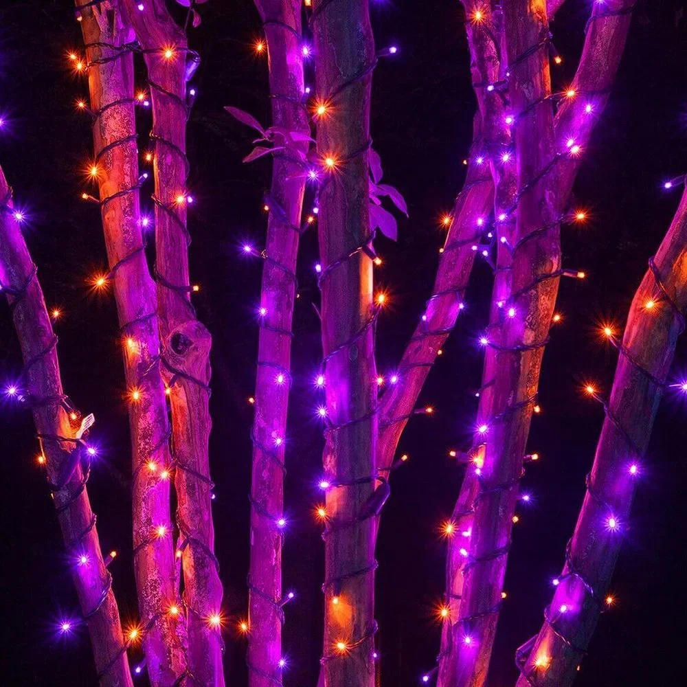 Halloween 2-Pack 66FT 200 LED Orange and Purple Waterproof Tree Light with Timer